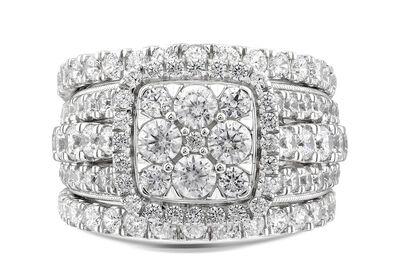 Round Diamond 3ctw. Multi Row Composite Engagement Ring in 14k White Gold